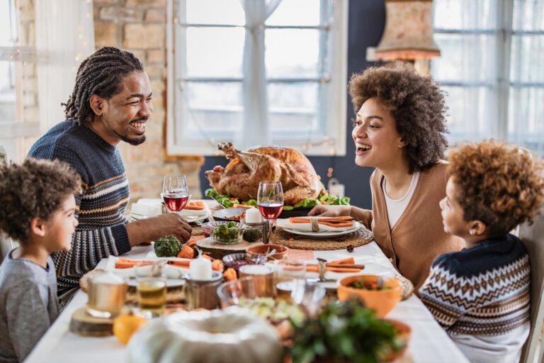 African American Family Eating thanksgiving Dinner